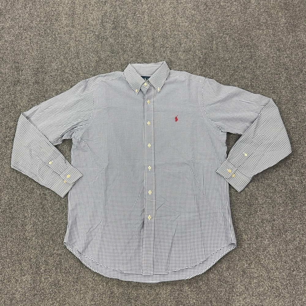 Vintage Ralph Lauren Shirt Mens Medium Blue White Check Classic Fit Button-Down